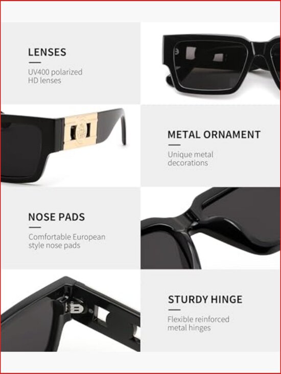 Retro Trendy Rectangle Polarized Sunglasses with UV Protection